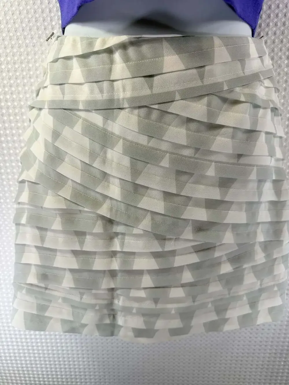 Armani Exchange  Light-Gray and White Geometric Pattern Layered Mini Skirt